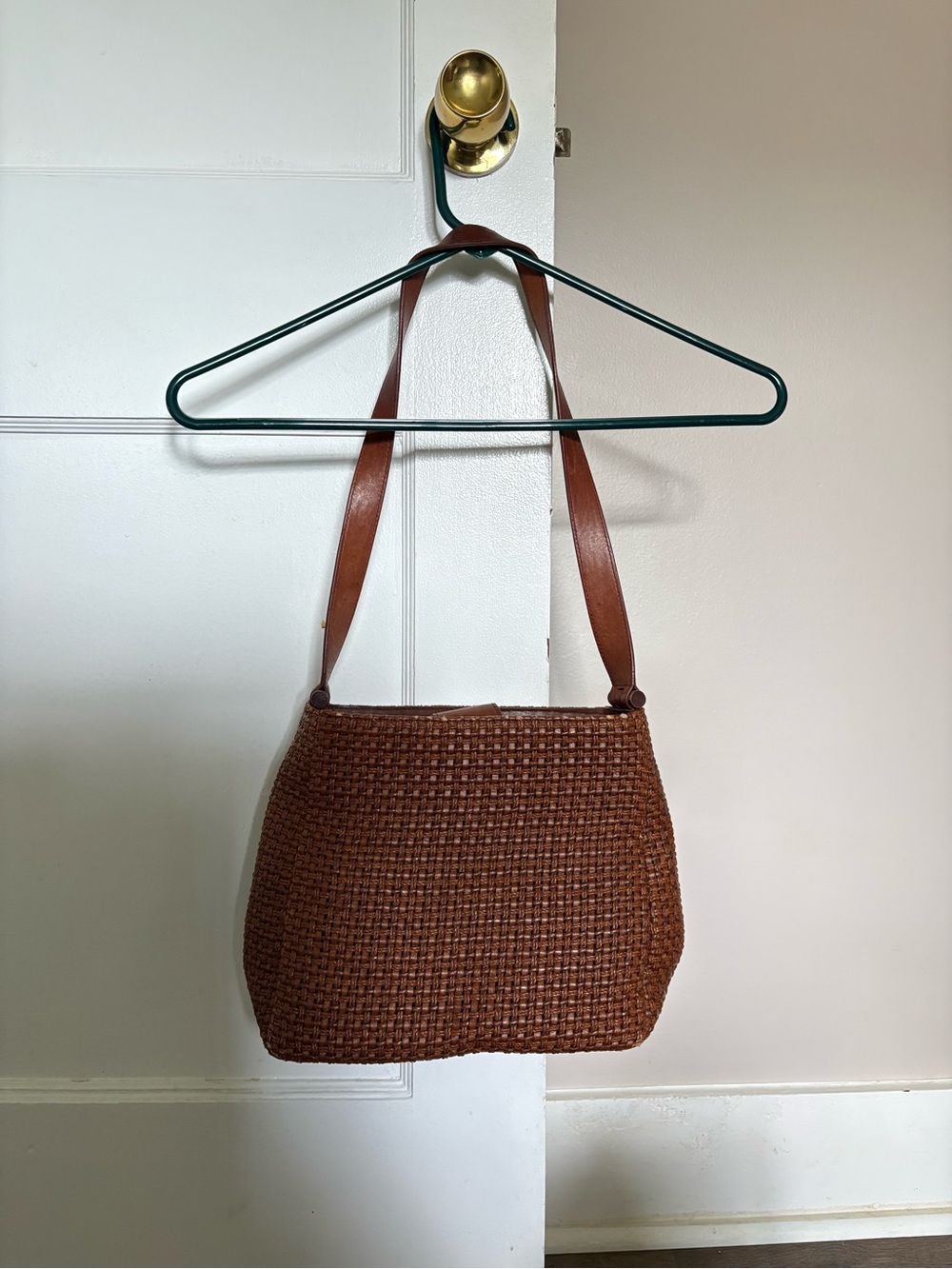 Fossil Brown Leather Woven Shoulder Bag